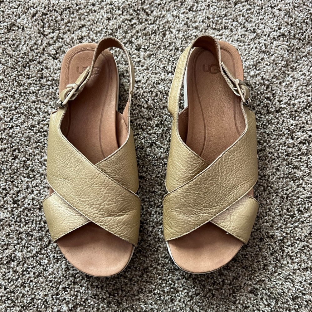UGG Kamile Metallic Gold Leather Strappy Sandal